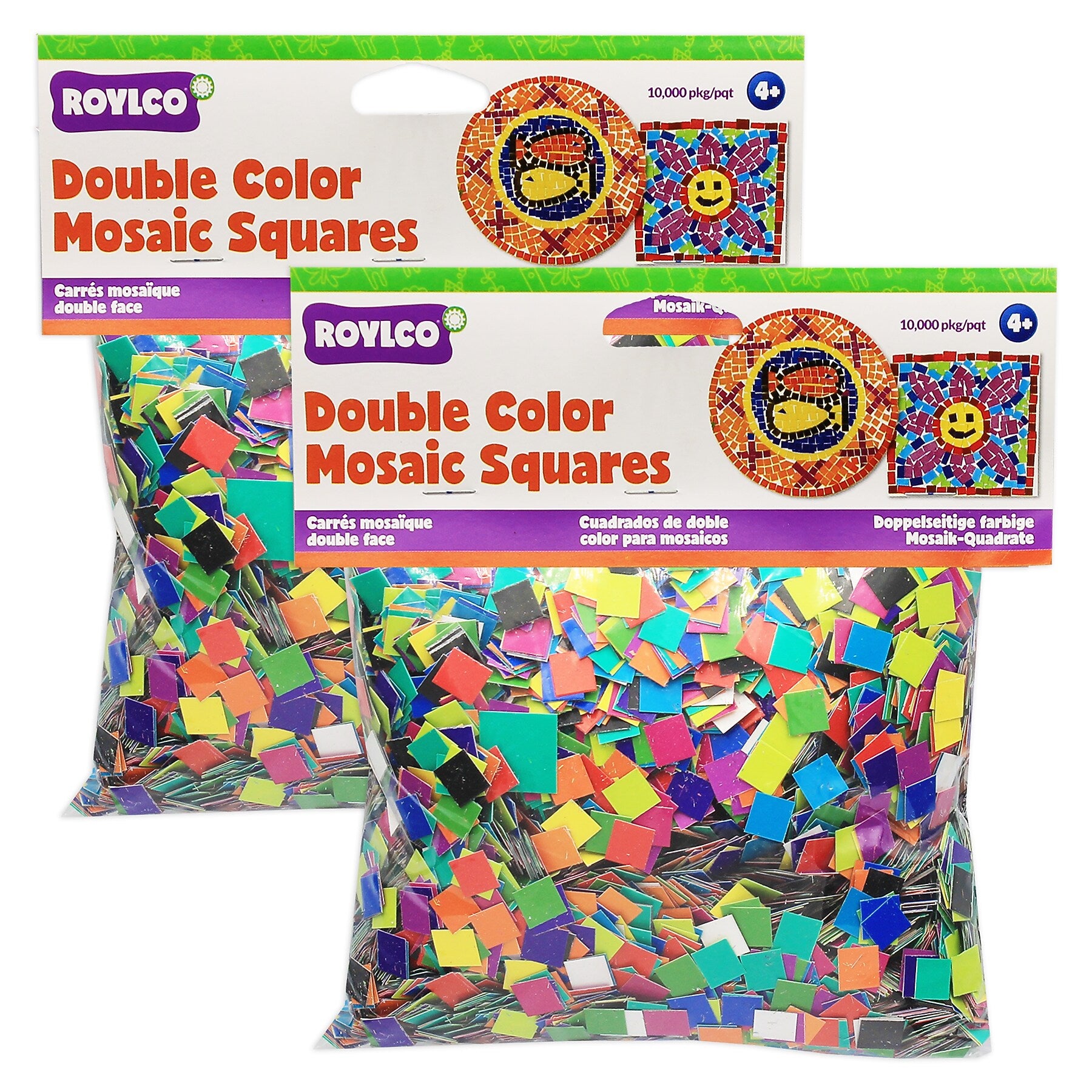 Roylco Double Color Mosaic Squares, 3/8", Assorted Colors, 10,000/Pack, 2 Packs/Bundle (R-15630-2)