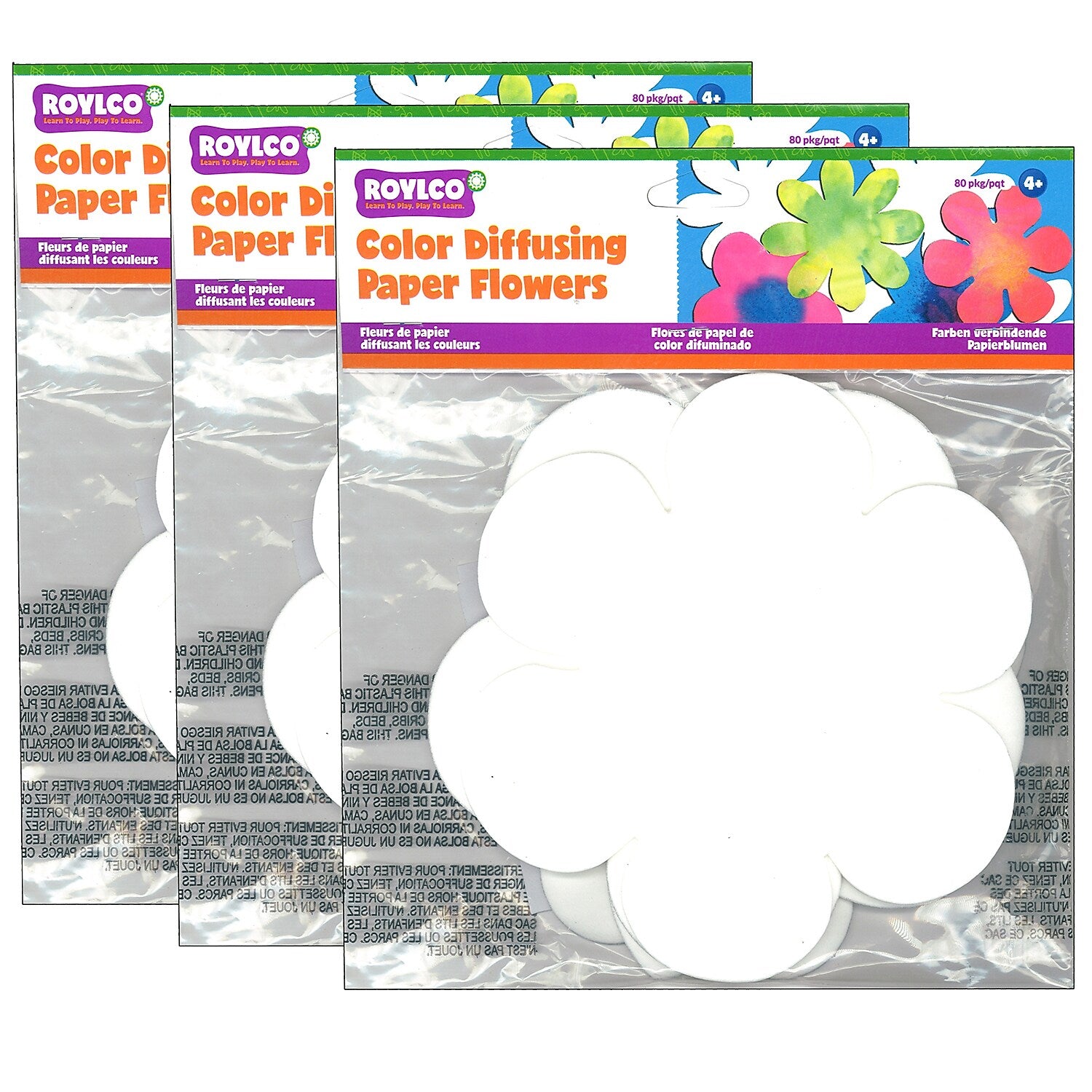 Roylco Color Diffusing Paper Flowers, 80 Per Pack, 3 Packs (R-2440-3)