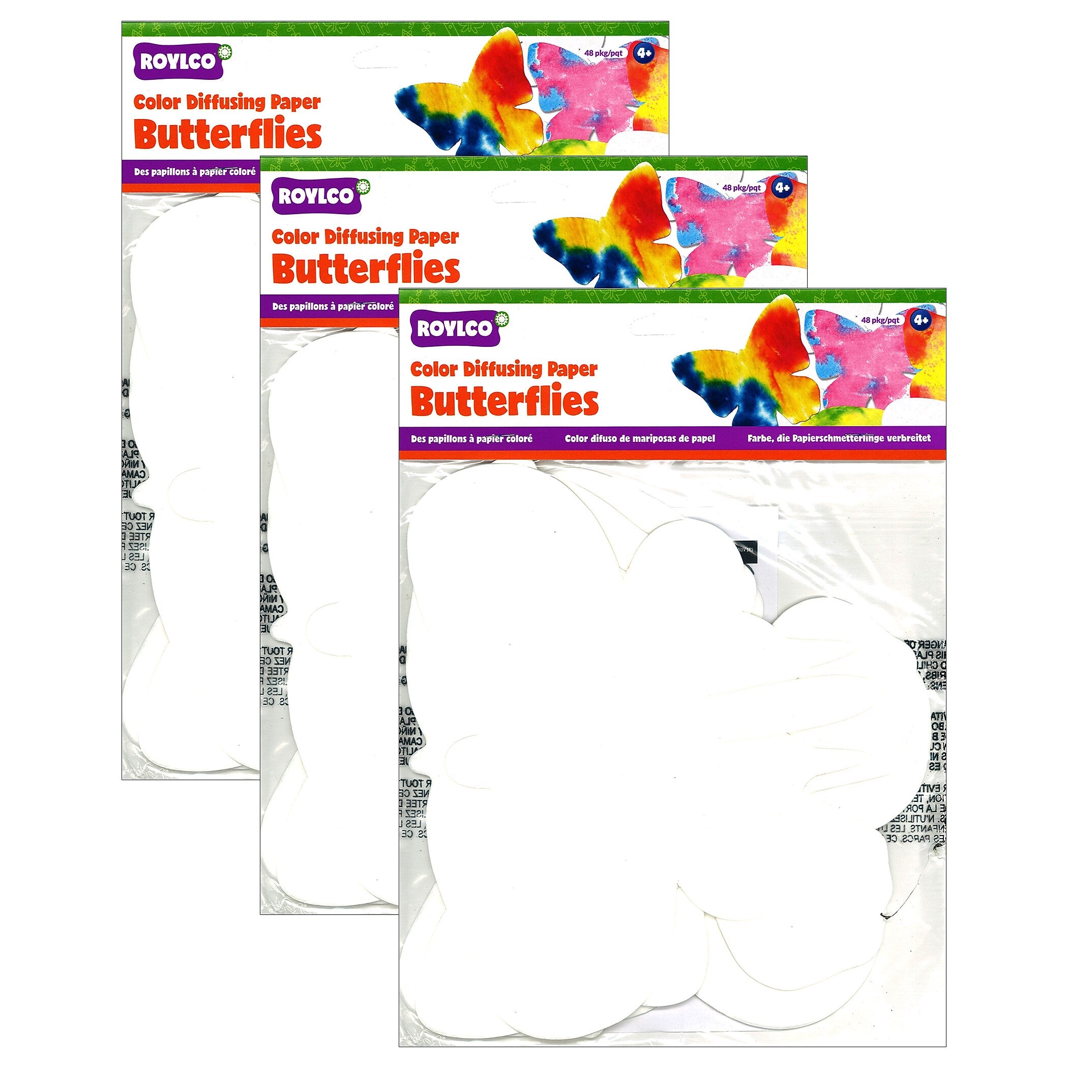 Roylco Color Diffusing Paper Butterflies, 48 Per Pack, 3 Packs (R-2445-3)