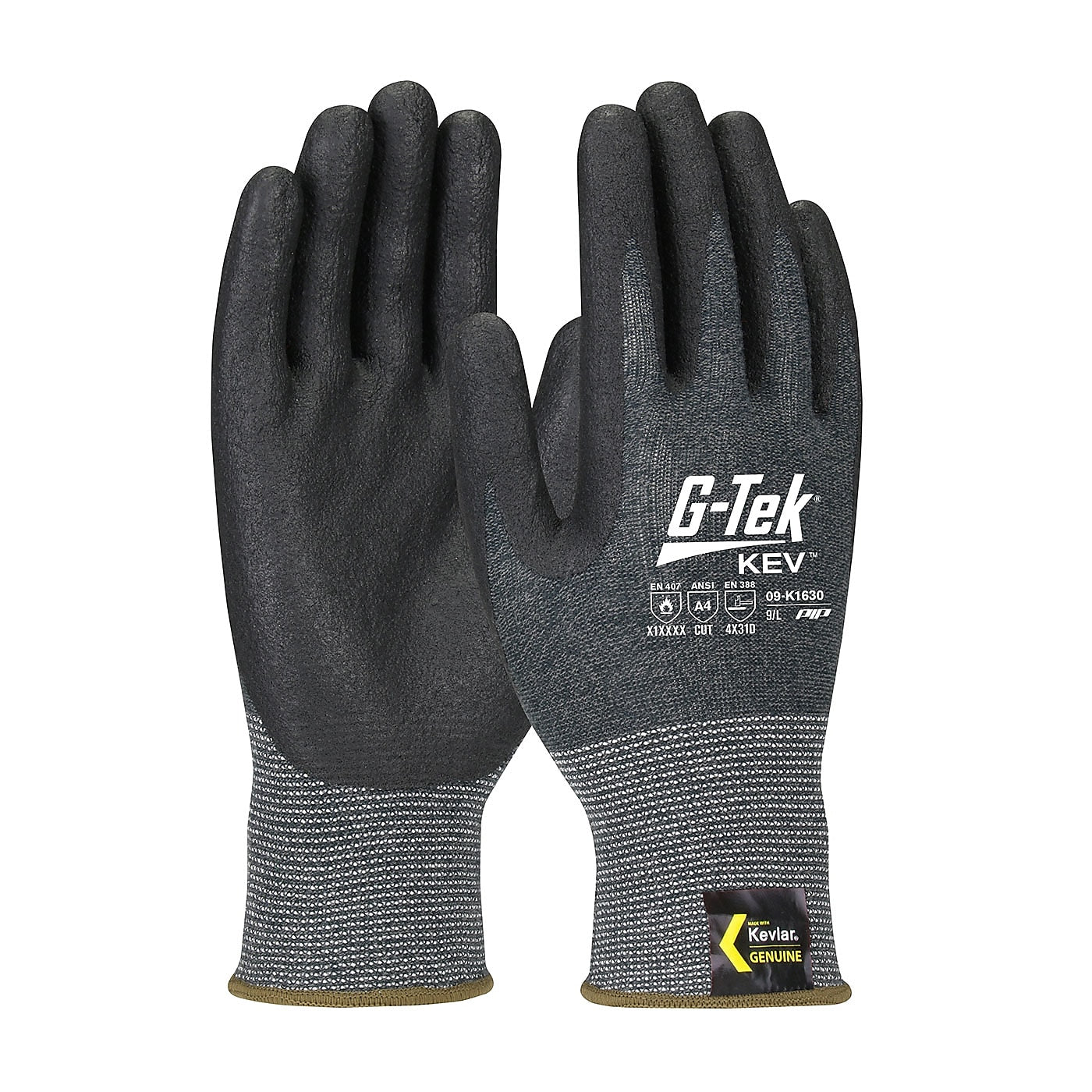 G-Tek KEV Gloves, Kevlar Engineered Yarn, Black 13 Gauge, Nitrile Foam, ANSI A4, Medium (09-K1630/M)