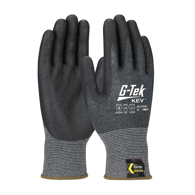 G-Tek KEV Gloves, Kevlar Engineered Yarn, Black 13 Gauge, Nitrile Foam, ANSI A4, Medium (09-K1630/M)