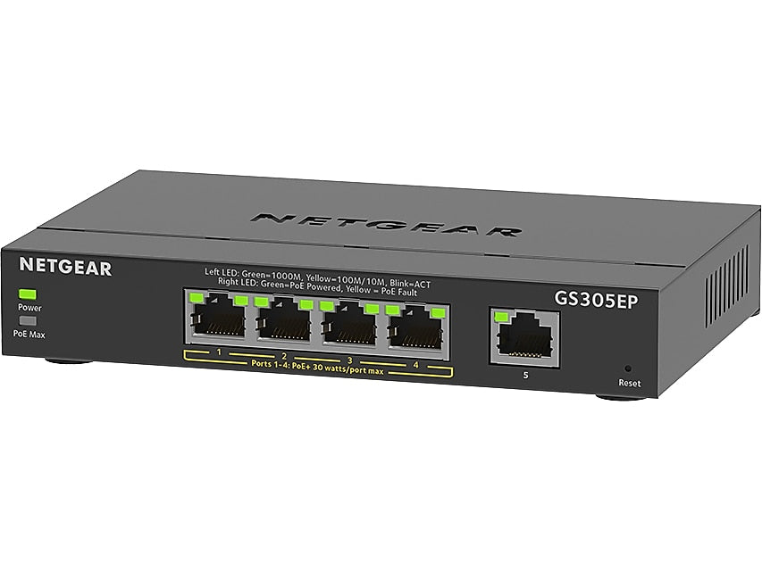 Netgear Plus 5-Port Gigabit Ethernet Managed Switch, 10/100/1000 Mbps, Black (GS305EP-100NAS)
