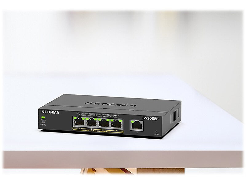 Netgear Plus 5-Port Gigabit Ethernet Managed Switch, 10/100/1000 Mbps, Black (GS305EP-100NAS)
