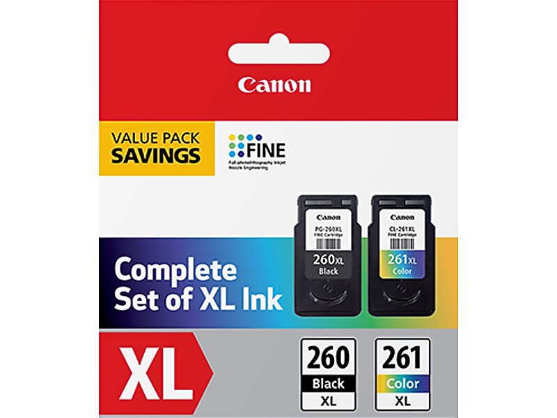 Canon 260XL/261XL Black and Tri-Color High Yield Ink Cartridge, 2/Pack (3706C005)