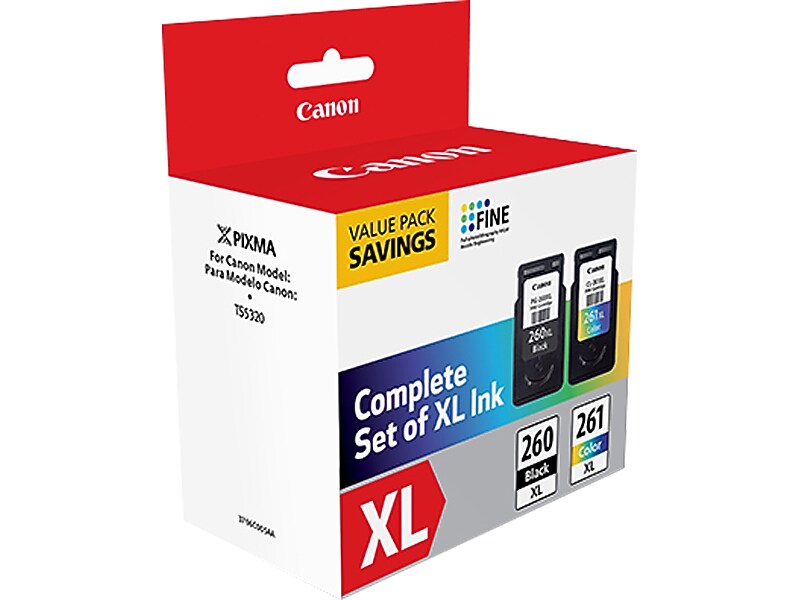 Canon 260XL/261XL Black and Tri-Color High Yield Ink Cartridge, 2/Pack (3706C005)
