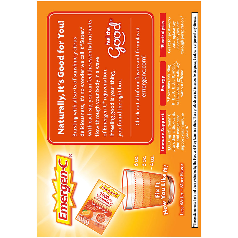 Emergen-C 1000mg Vitamin C Supplement Powder, Super Orange, 60/Pack (130213)