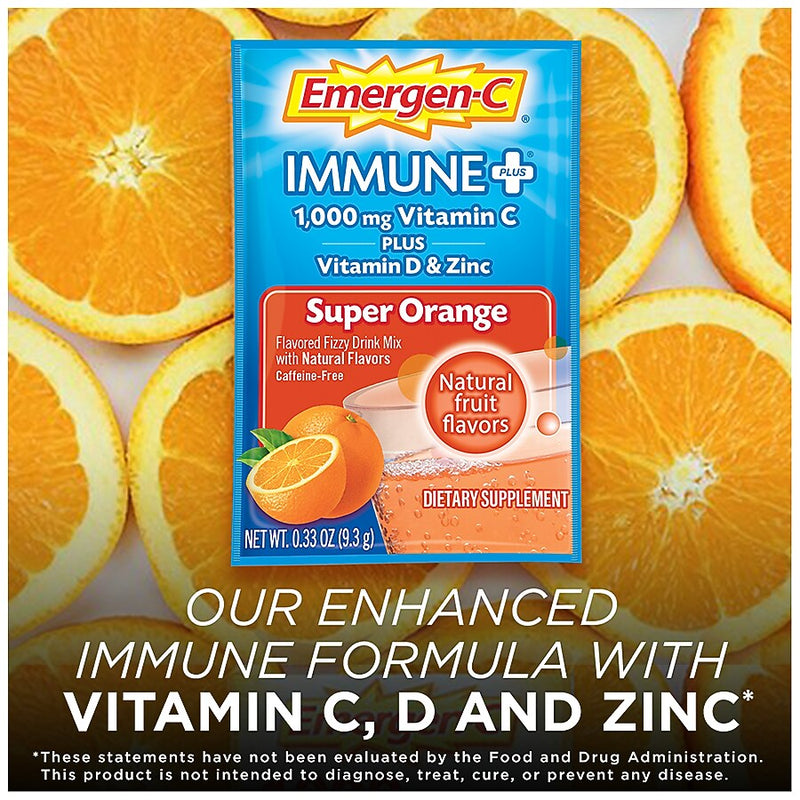 Emergen-C Immune Plus Vitamin C Supplement Powder, Super Orange, 30/Pack (F85898100042T)
