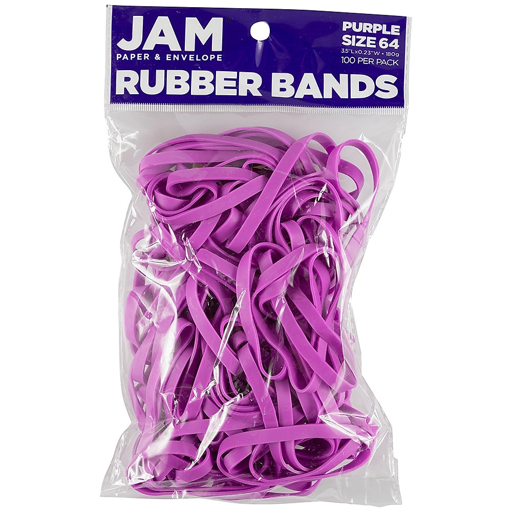 JAM Paper Multi-Purpose #64 Rubber Bands, 3.5" x .25", Non-Latex, Purple, 100/Pack (33364RBPU)