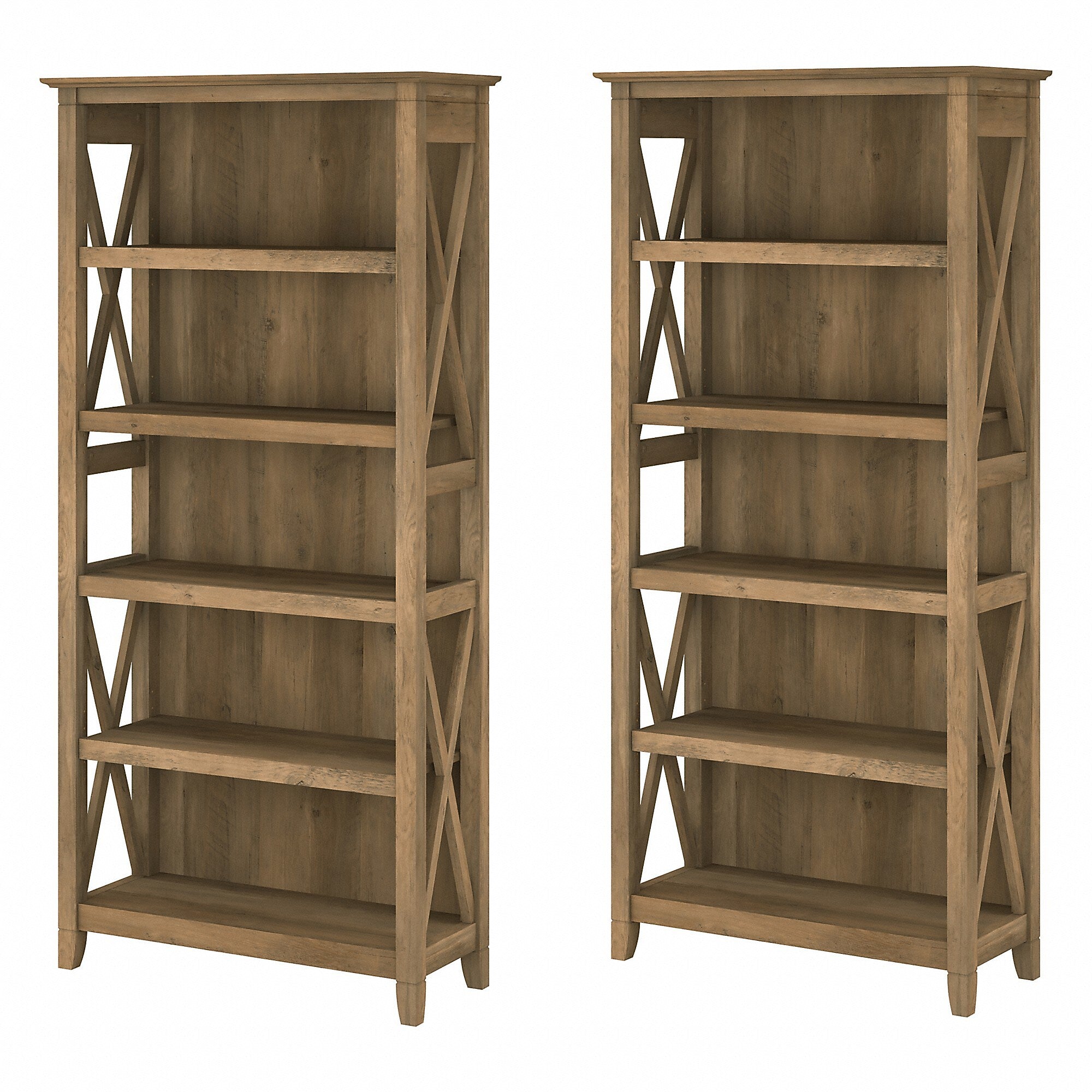 Bush Furniture Key West 66"H 5-Shelf Bookcase with Adjustable Shelves, Reclaimed Pine Laminated Wood, 2/Set (KWS046RCP)