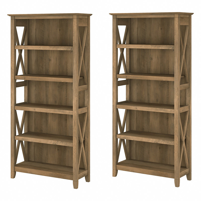 Bush Furniture Key West 66"H 5-Shelf Bookcase with Adjustable Shelves, Reclaimed Pine Laminated Wood, 2/Set (KWS046RCP)