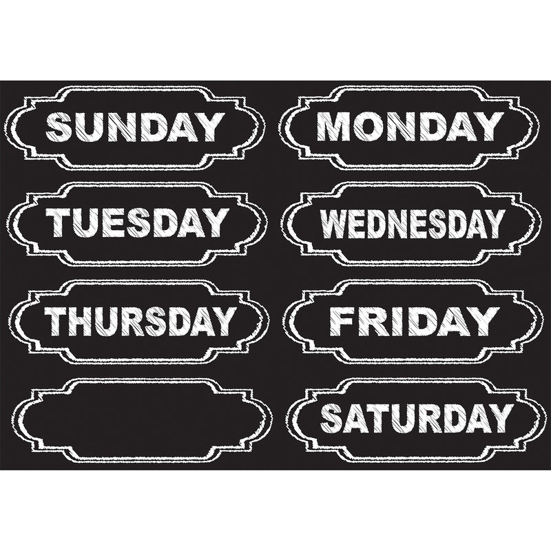Ashley Productions Die-Cut Chalkboard Days of the Week Magnets, 8/Pack, 6 Packs (ASH19002-6)