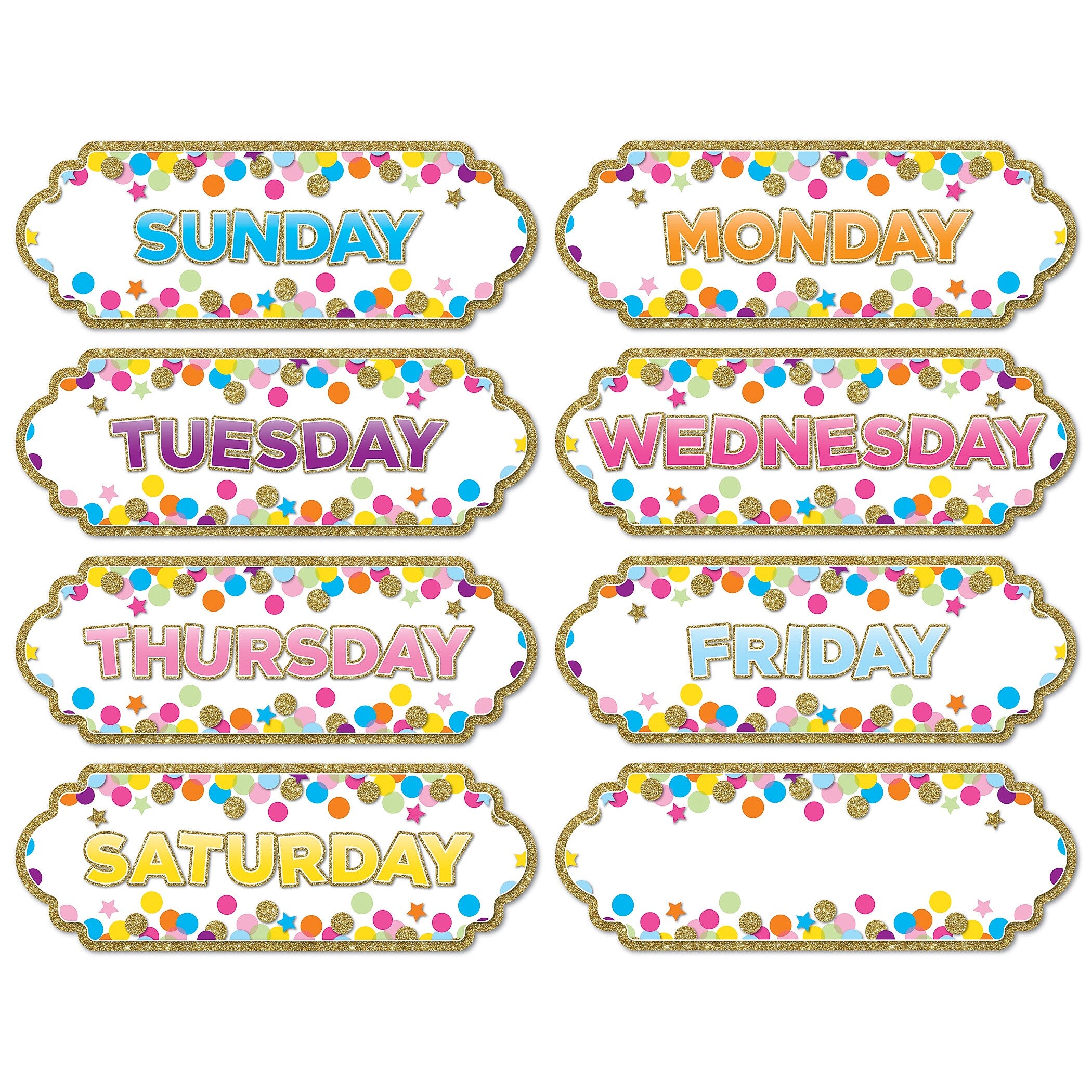 Ashley Productions Magnetic Die-Cut Timesavers & Labels, Confetti Days of the Week, 6 Packs (ASH19006-6)