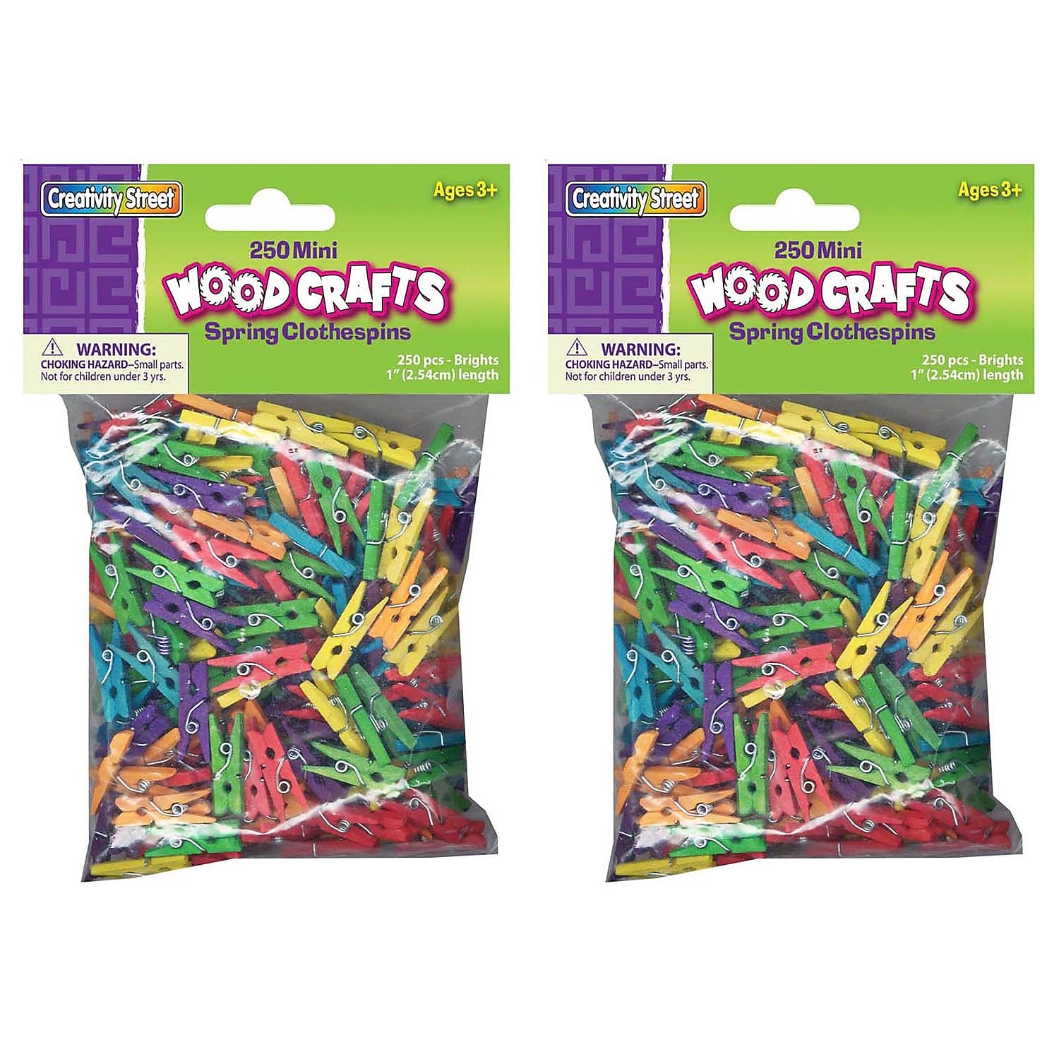 Creativity Street Mini Spring Clothespins, Bright Hues Assorted, 1", 250/Pack, 2 Packs (CK-367202-2)