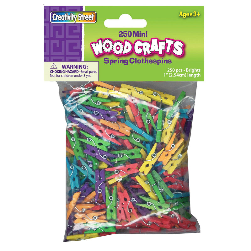 Creativity Street Mini Spring Clothespins, Bright Hues Assorted, 1", 250/Pack, 2 Packs (CK-367202-2)