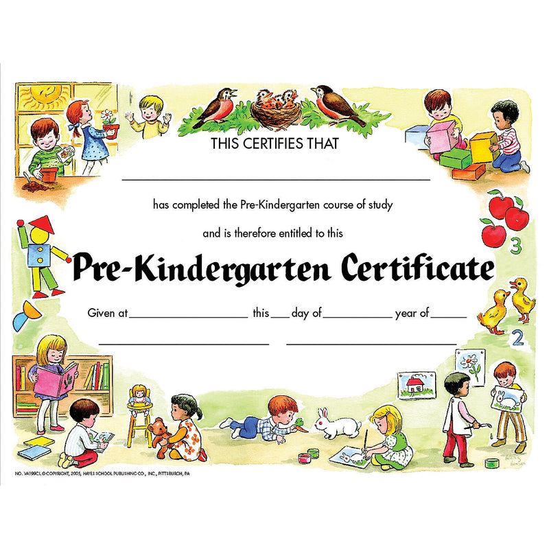 Hayes Publishing Pre-Kindergarten Certificate, 30/Pack, 6 Packs (H-VA199CL-6)