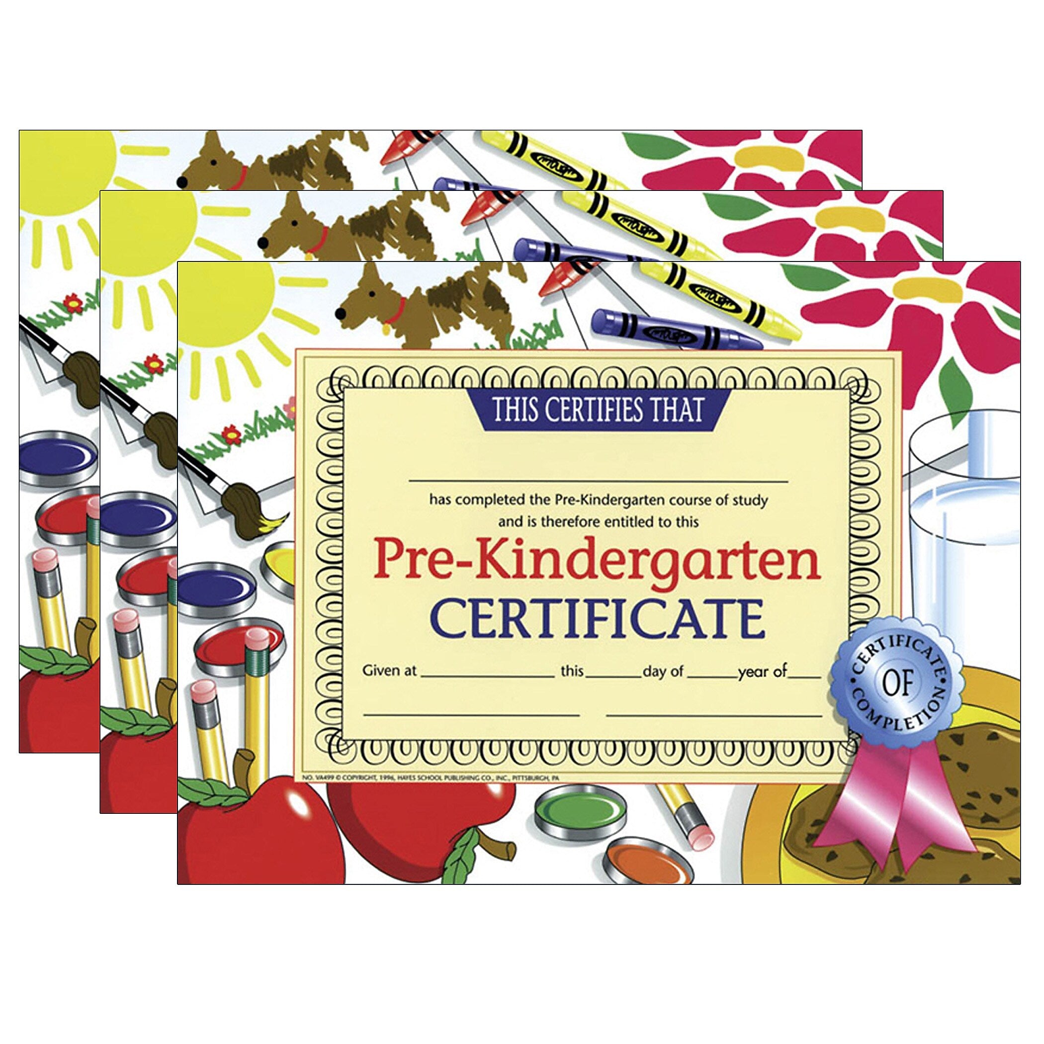 Hayes Publishing Pre-Kindergarten Certificate, 8.5" x 11", 30 Per Pack, 3 Packs (H-VA499-3)