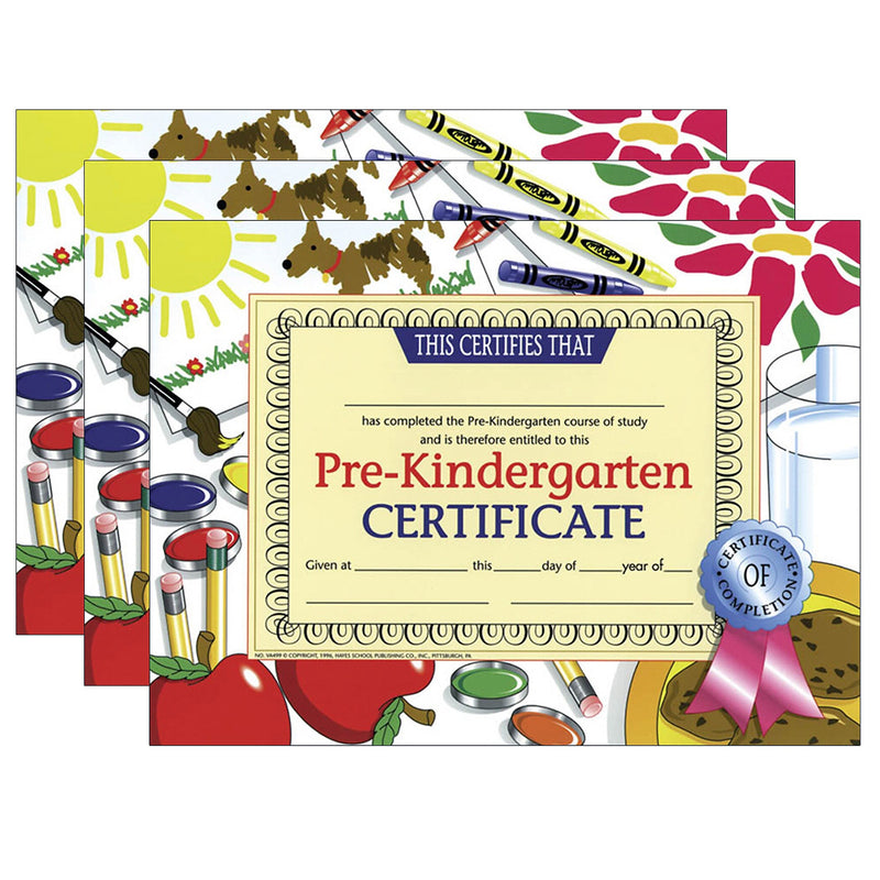 Hayes Publishing Pre-Kindergarten Certificate, 8.5" x 11", 30 Per Pack, 3 Packs (H-VA499-3)