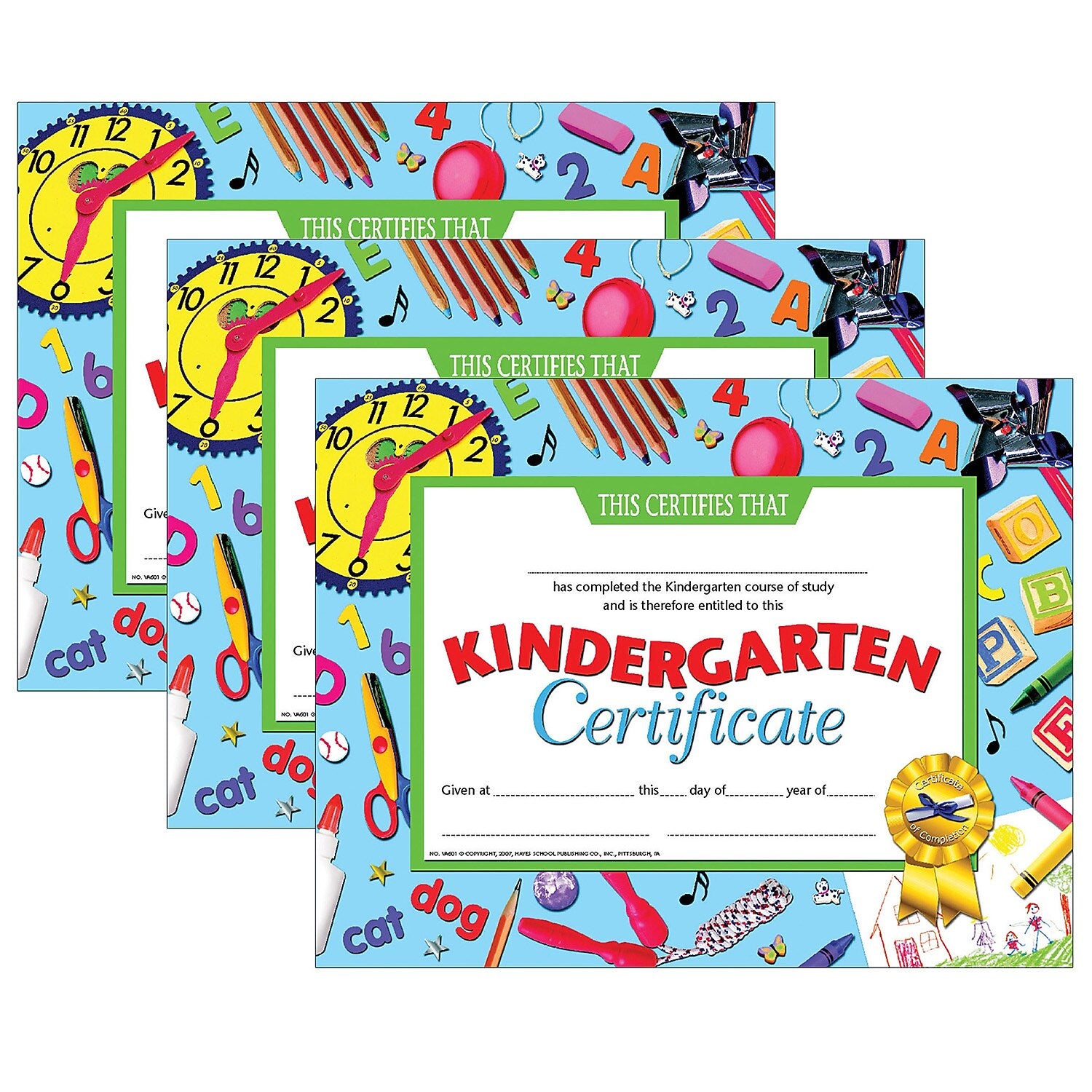 Hayes Publishing Kindergarten Certificate, 8.5" x 11", 30 Per Pack, 3 Packs (H-VA601-3)