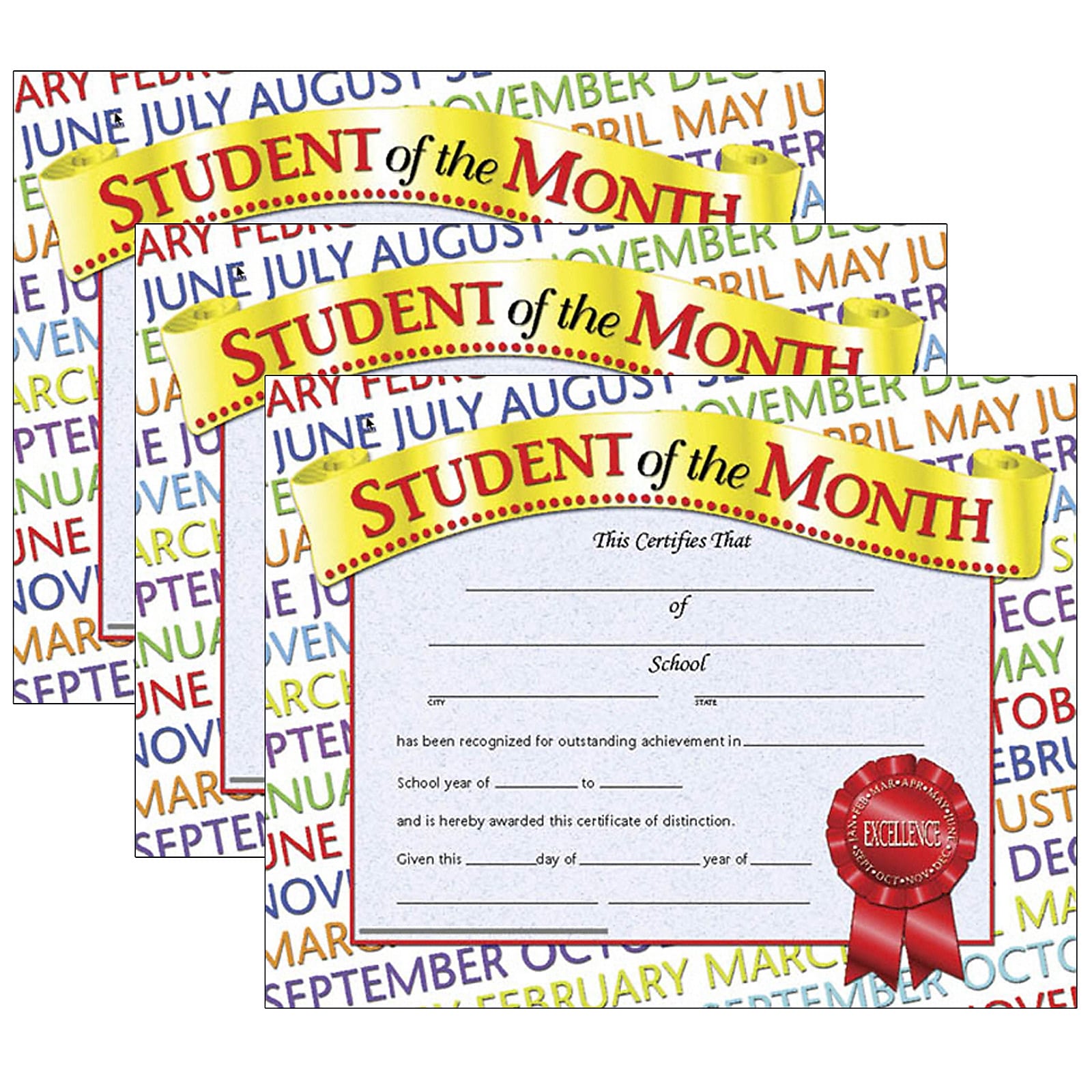 Hayes Publishing Student of the Month Certificate, 8.5" x 11", 30 Per Pack, 3 Packs (H-VA628-3)