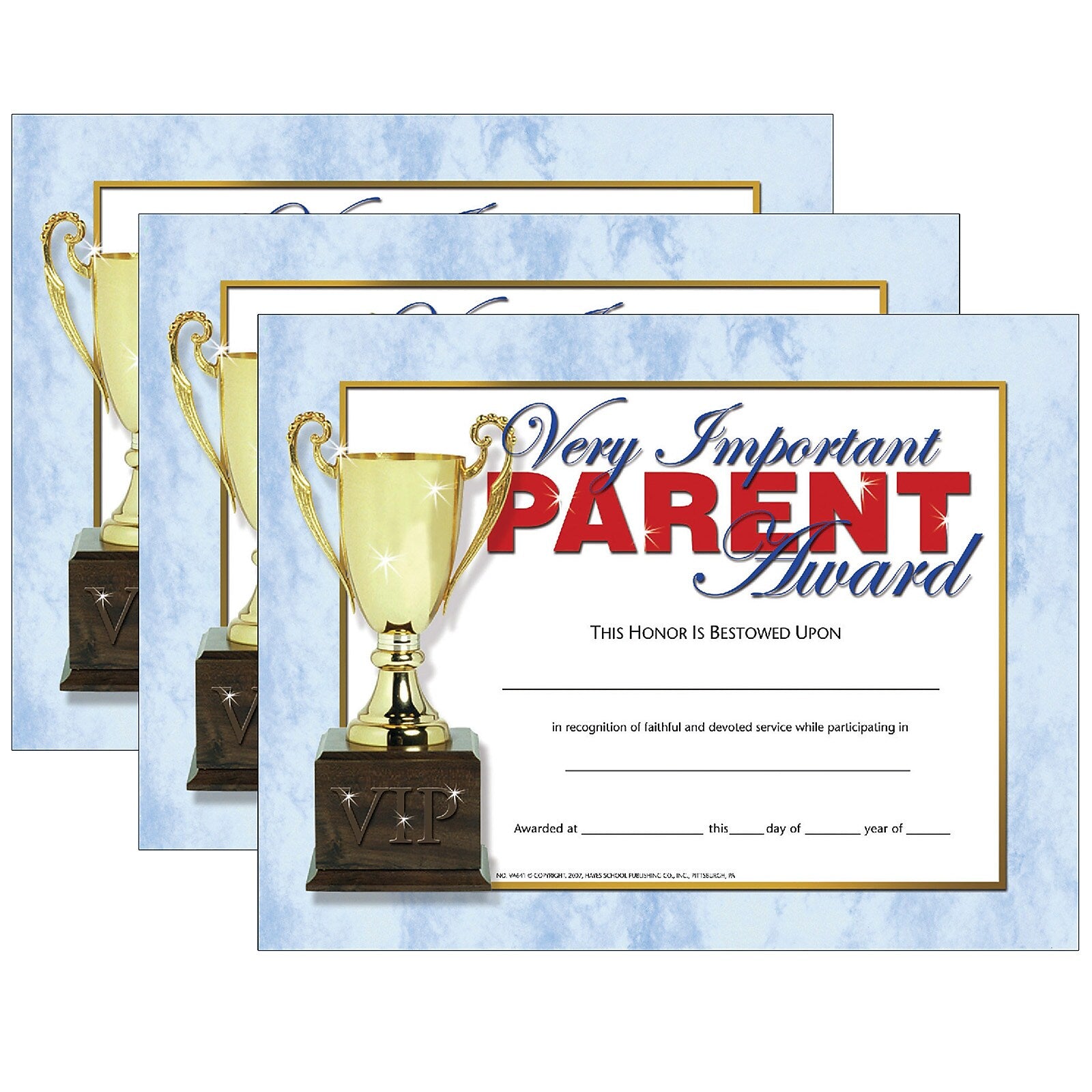 Hayes Publishing Very Important Parent Award, 8.5" x 11", 30/Pack, 3 Packs (H-VA641-3)
