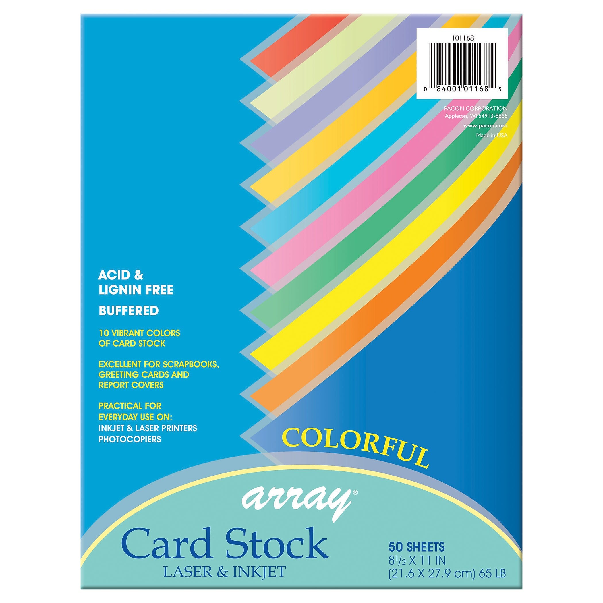 Pacon Array Card Stock, 65 lbs., 8.5" x 11", Assorted Colors, 50 Sheets/Pack, 3 Packs (PAC101168-3)