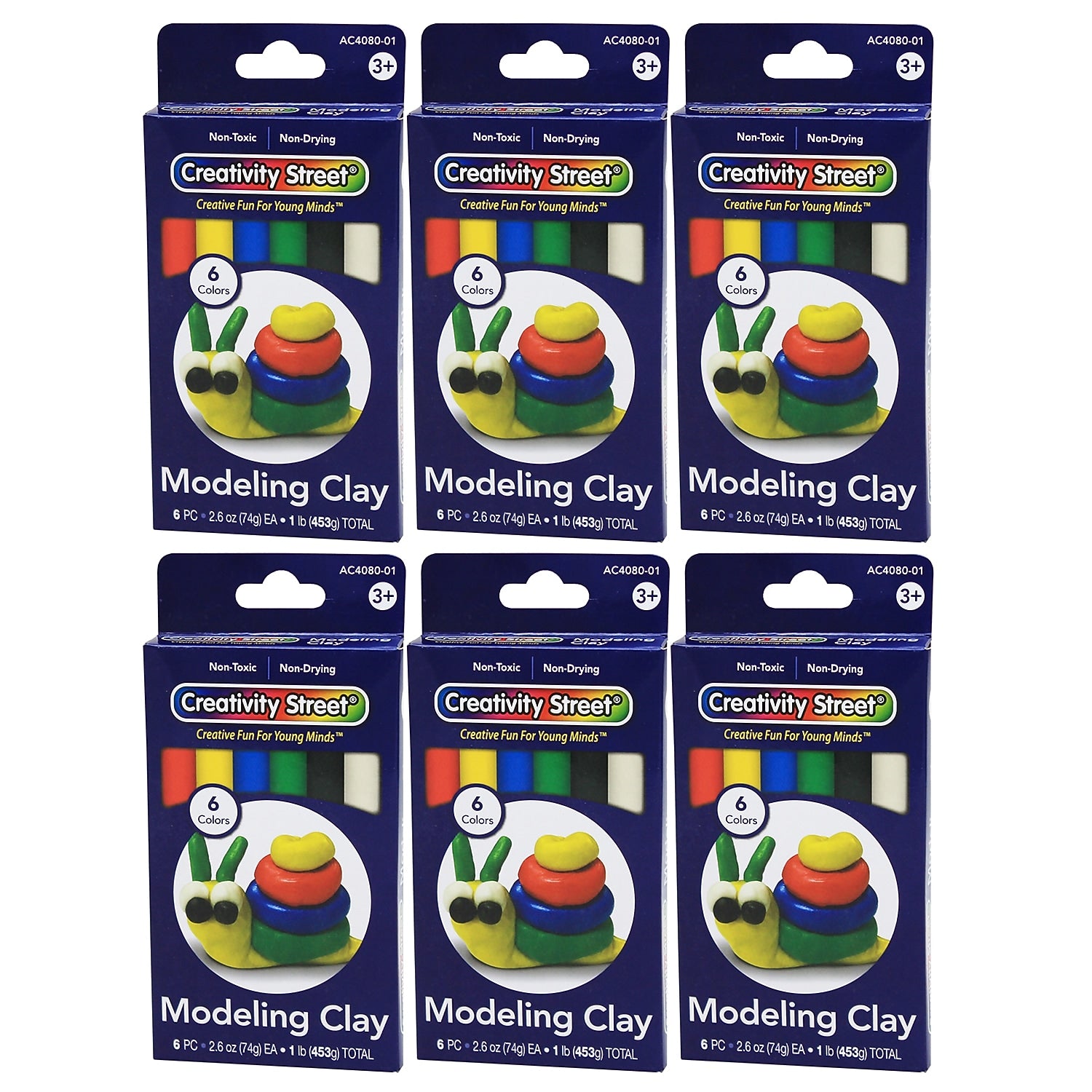 Creativity Street Extruded Modeling Clay, 6 Assorted Colors, 6 Sticks/1 lb./Pack, 6 Packs (PACAC408001-6)