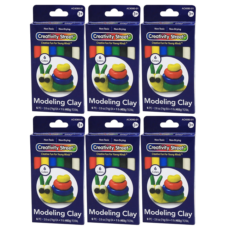 Creativity Street Extruded Modeling Clay, 6 Assorted Colors, 6 Sticks/1 lb./Pack, 6 Packs (PACAC408001-6)