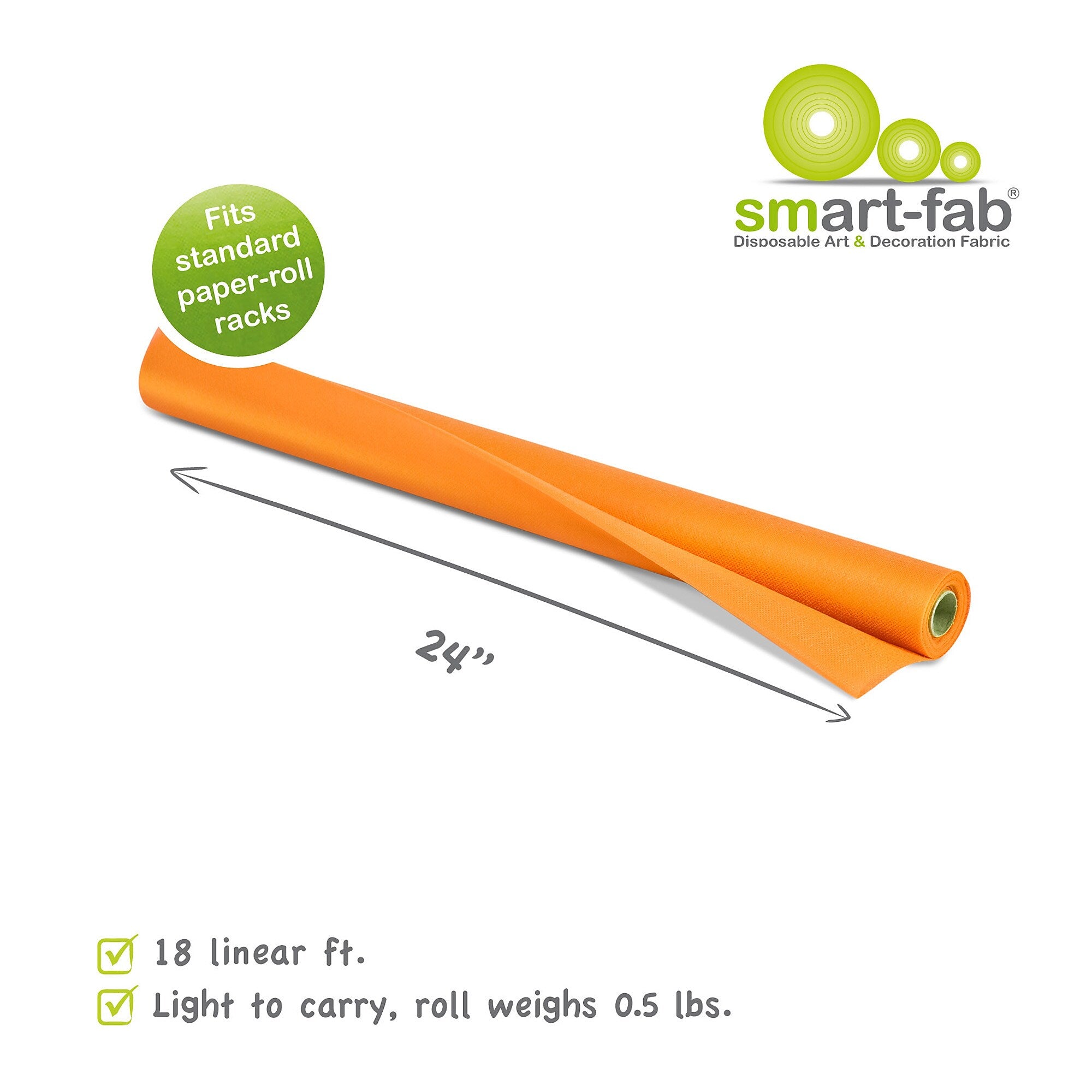Smart-Fab Art & Decoration Fabric Roll, 24" x 18', Orange, 3 Rolls (SMF1U382401861-3)