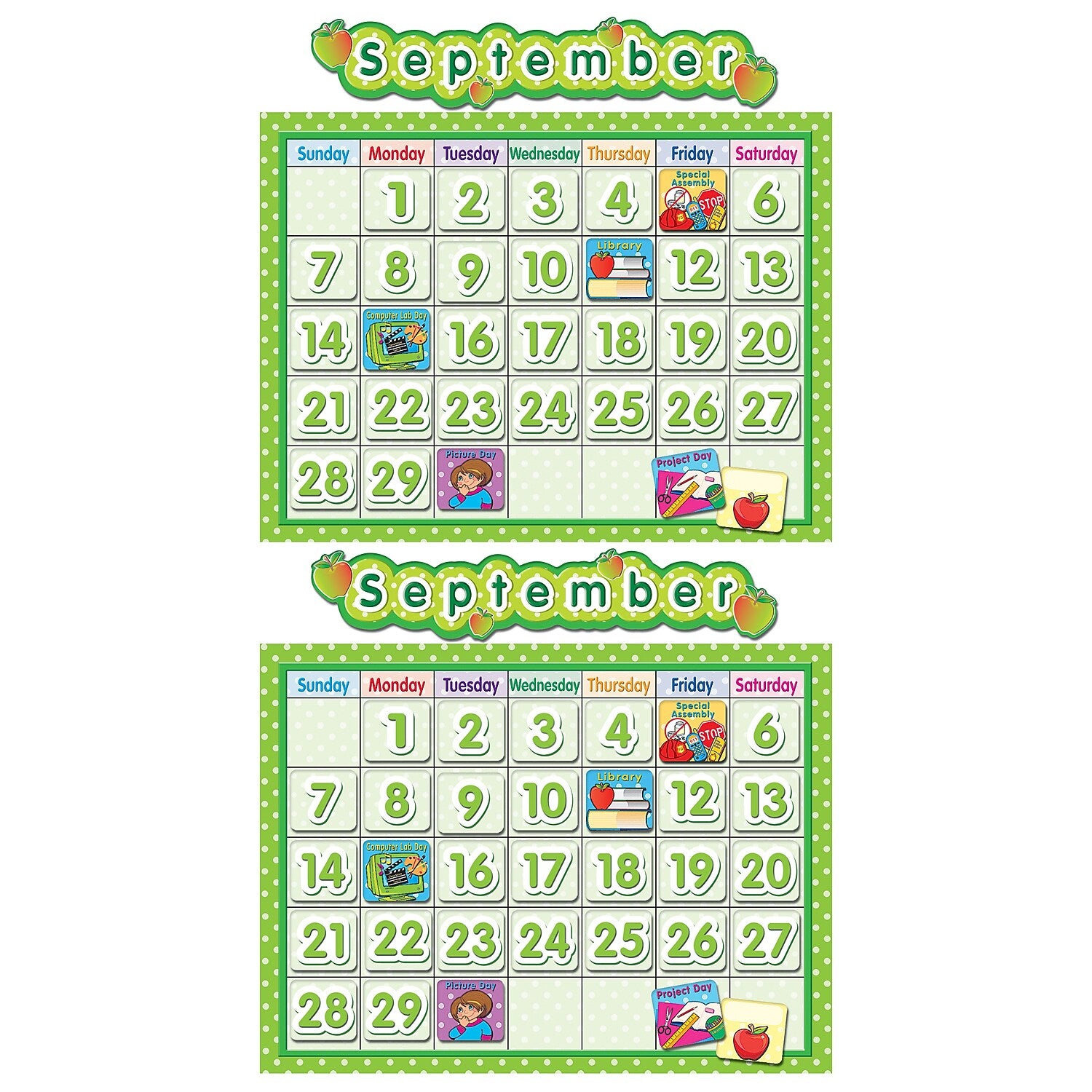 Teacher Created Resources Polka Dot School Calendar Bulletin Board Set, 2 Sets (TCR4188-2)