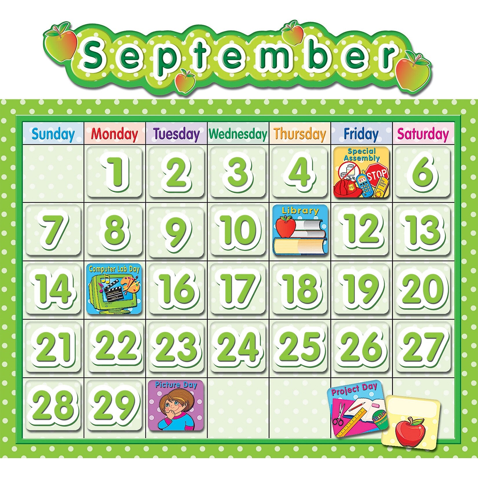 Teacher Created Resources Polka Dot School Calendar Bulletin Board Set, 2 Sets (TCR4188-2)