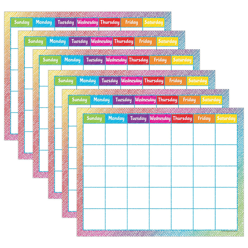 Teacher Created Resources Colorful Scribble Calendar Chart, 6/Pack (TCR7525-6)