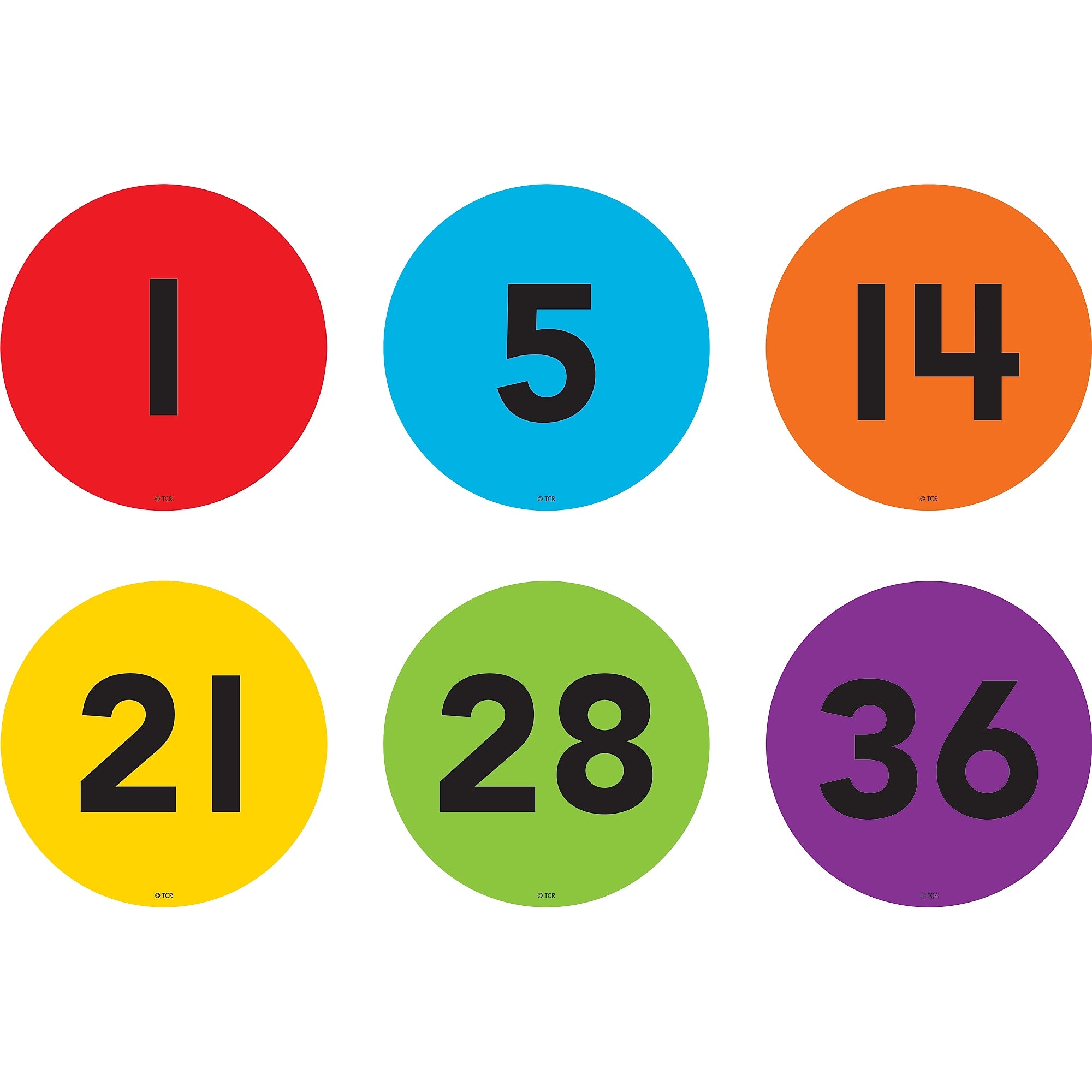 Teacher Created Resources® Spot On® Numbers 1-36 Floor Markers, 4", Multicolored (TCR77512)