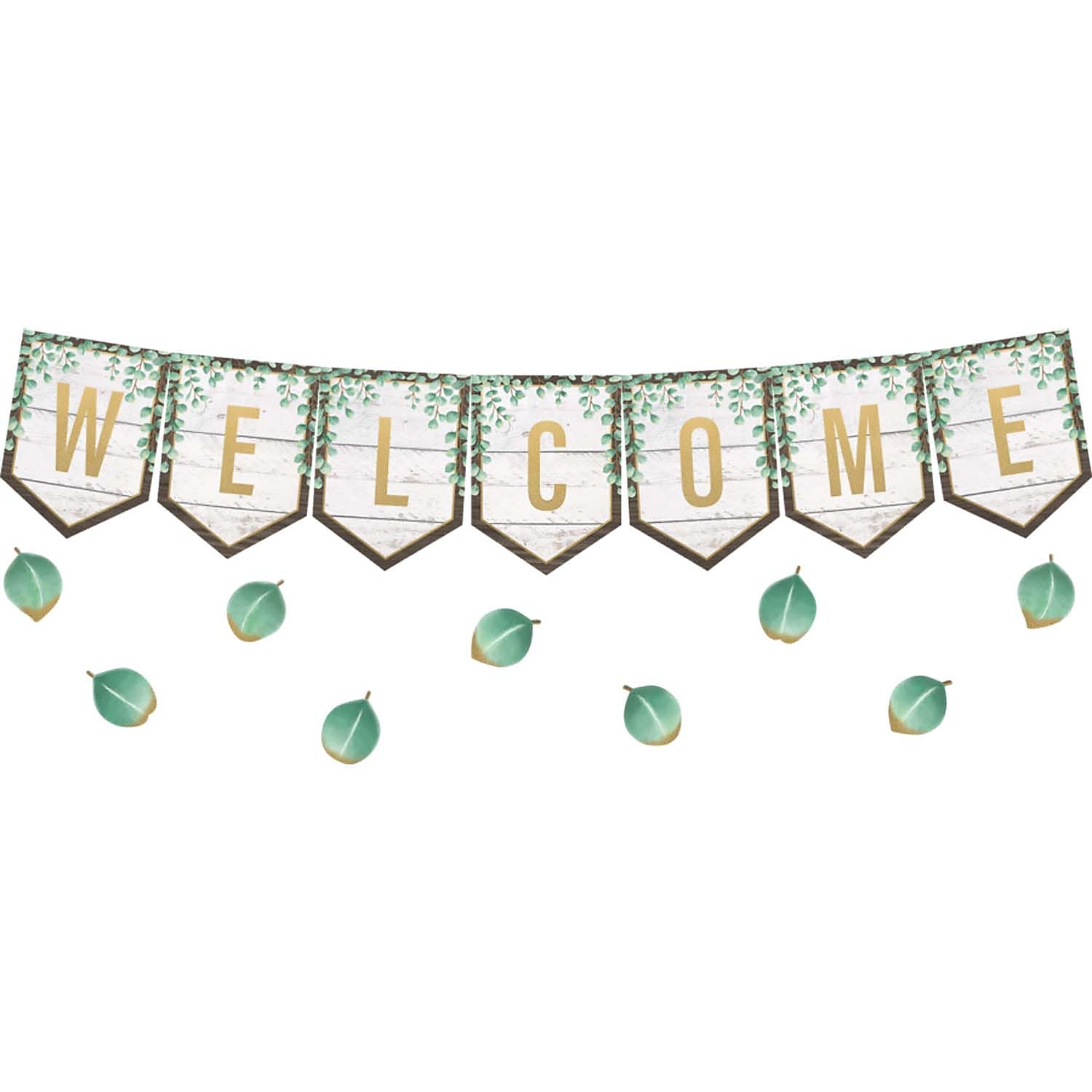 Teacher Created Resources® Eucalyptus Pennants Welcome Bulletin Board Set (TCR8472)