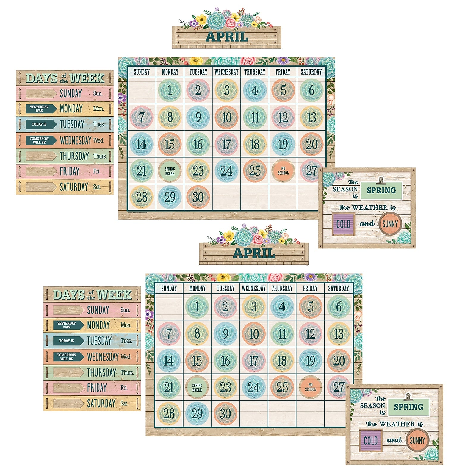 Teacher Created Resources Rustic Bloom Calendar Bulletin Board Set, 2 Sets (TCR8593-2)