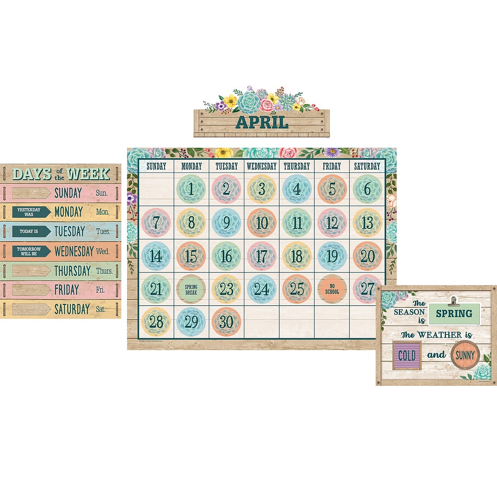 Teacher Created Resources Rustic Bloom Calendar Bulletin Board Set, 2 Sets (TCR8593-2)