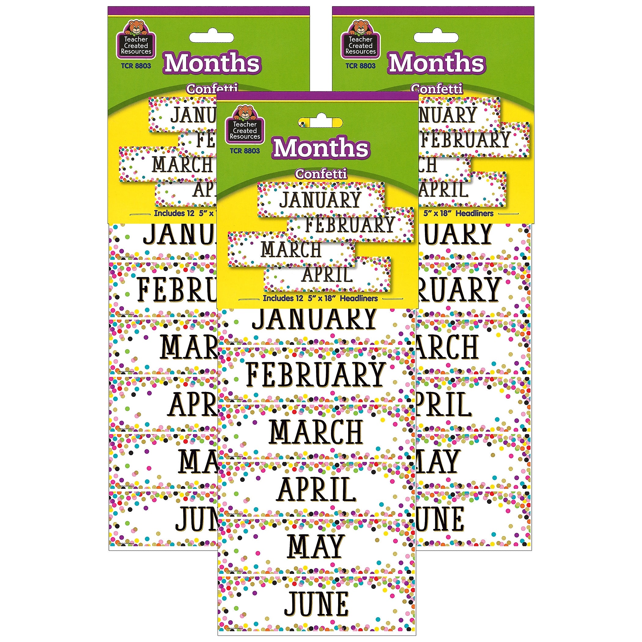 Teacher Created Resources Confetti Monthly Headliners, 12/Pack, 3 Packs (TCR8803-3)