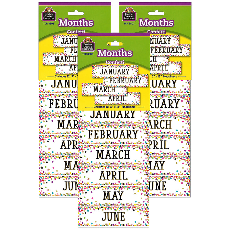 Teacher Created Resources Confetti Monthly Headliners, 12/Pack, 3 Packs (TCR8803-3)