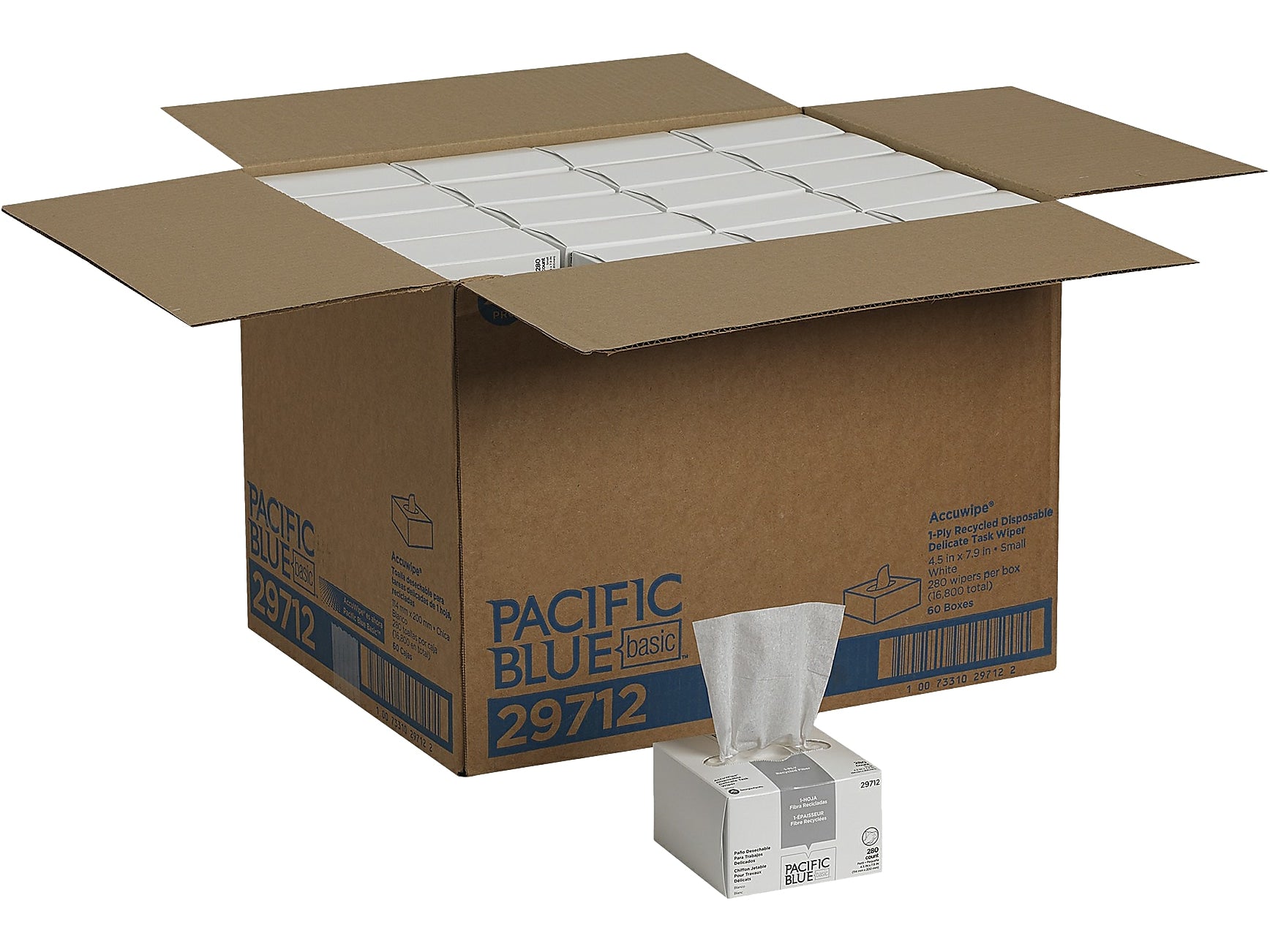 Pacific Blue Basic AccuWipe Fiber/Bagasse Cleaning Wipers, 7.9" x 4.5", White, 280 Wipers/Box, 60/Carton (29712CT)