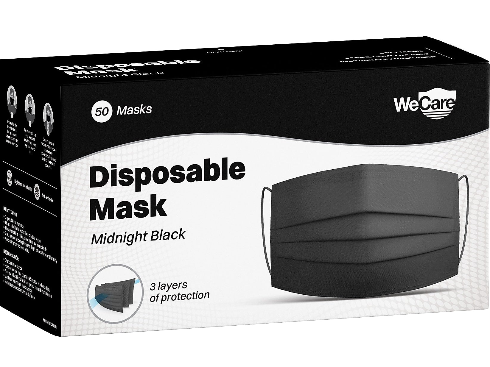 WeCare 3-ply Disposable Face Mask, Adult, Midnight Black, 50/Box (WMN100119)
