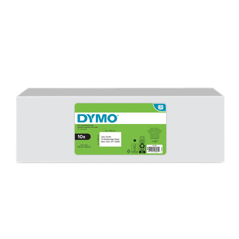 DYMO LabelWriter 2011999 Extra Large Shipping Labels, 4" x 6", Black on White, 220 Labels/Roll, 10 Rolls/Pack (2011999)