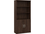 Bush Business Furniture Hybrid 73"H 5-Shelf Bookcase with Doors, Black Walnut Laminated Wood (HYB024BW)