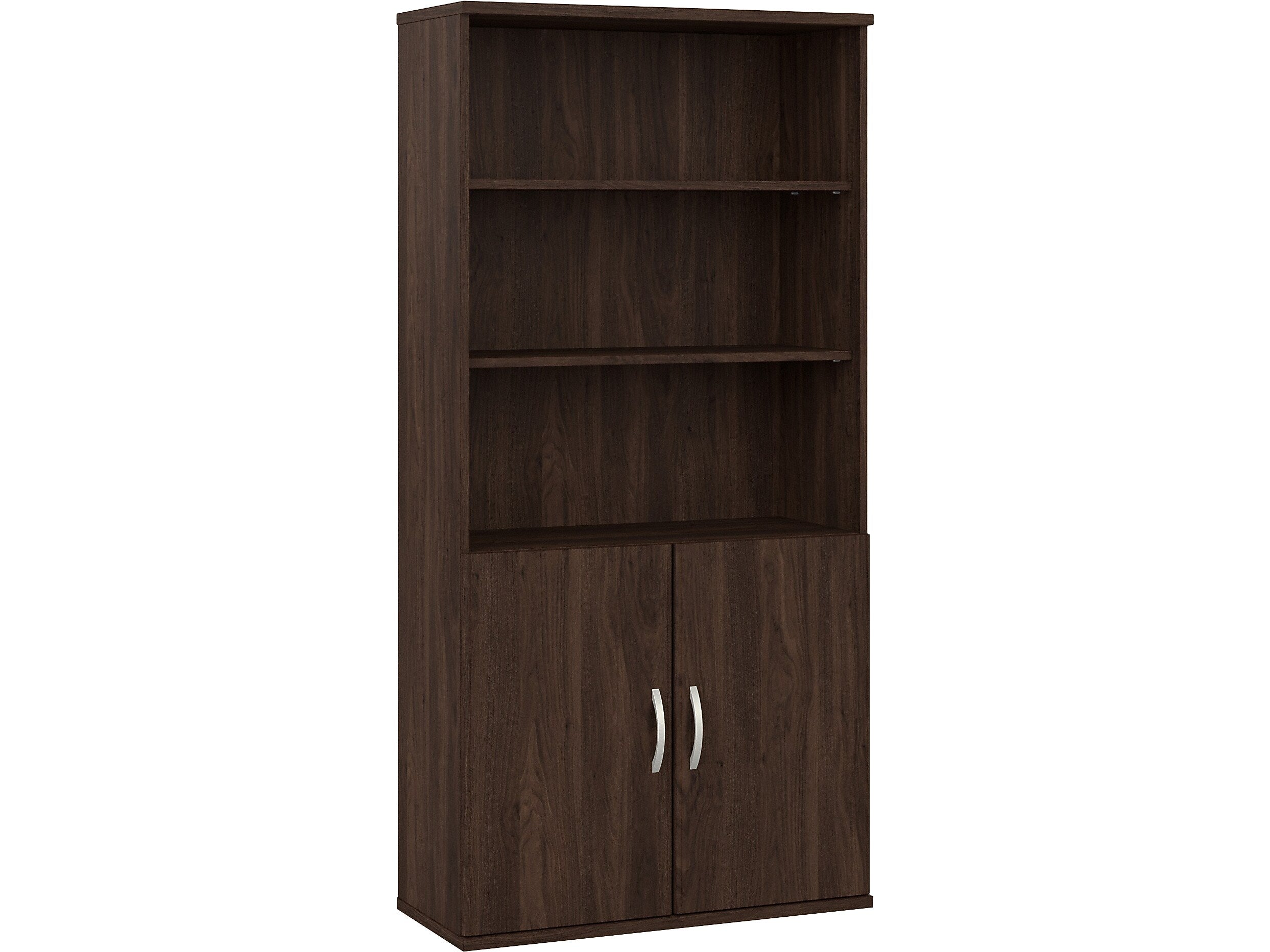 Bush Business Furniture Hybrid 73"H 5-Shelf Bookcase with Doors, Black Walnut Laminated Wood (HYB024BW)