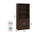 Bush Business Furniture Hybrid 73"H 5-Shelf Bookcase with Doors, Black Walnut Laminated Wood (HYB024BW)