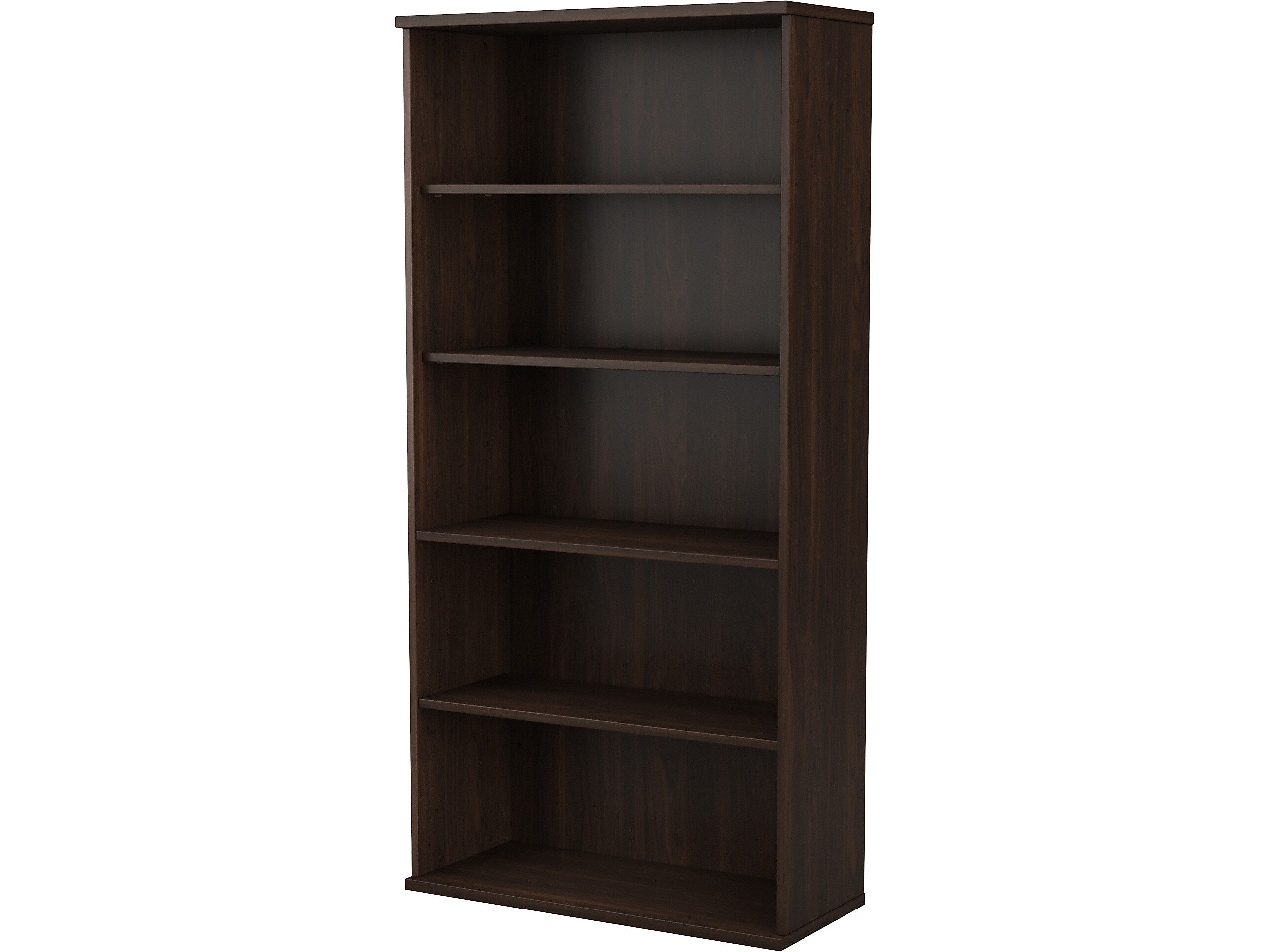 Bush Business Furniture Hybrid 73"H 5-Shelf Bookcase with Adjustable Shelves, Black Walnut Laminated Wood (HYB136BW-Z)