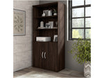 Bush Business Furniture Hybrid 73"H 5-Shelf Bookcase with Adjustable Shelves, Black Walnut Laminated Wood (HYB136BW-Z)