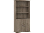 Bush Business Furniture Hybrid 73"H 5-Shelf Bookcase with Doors, Modern Hickory Laminated Wood (HYB024MH)