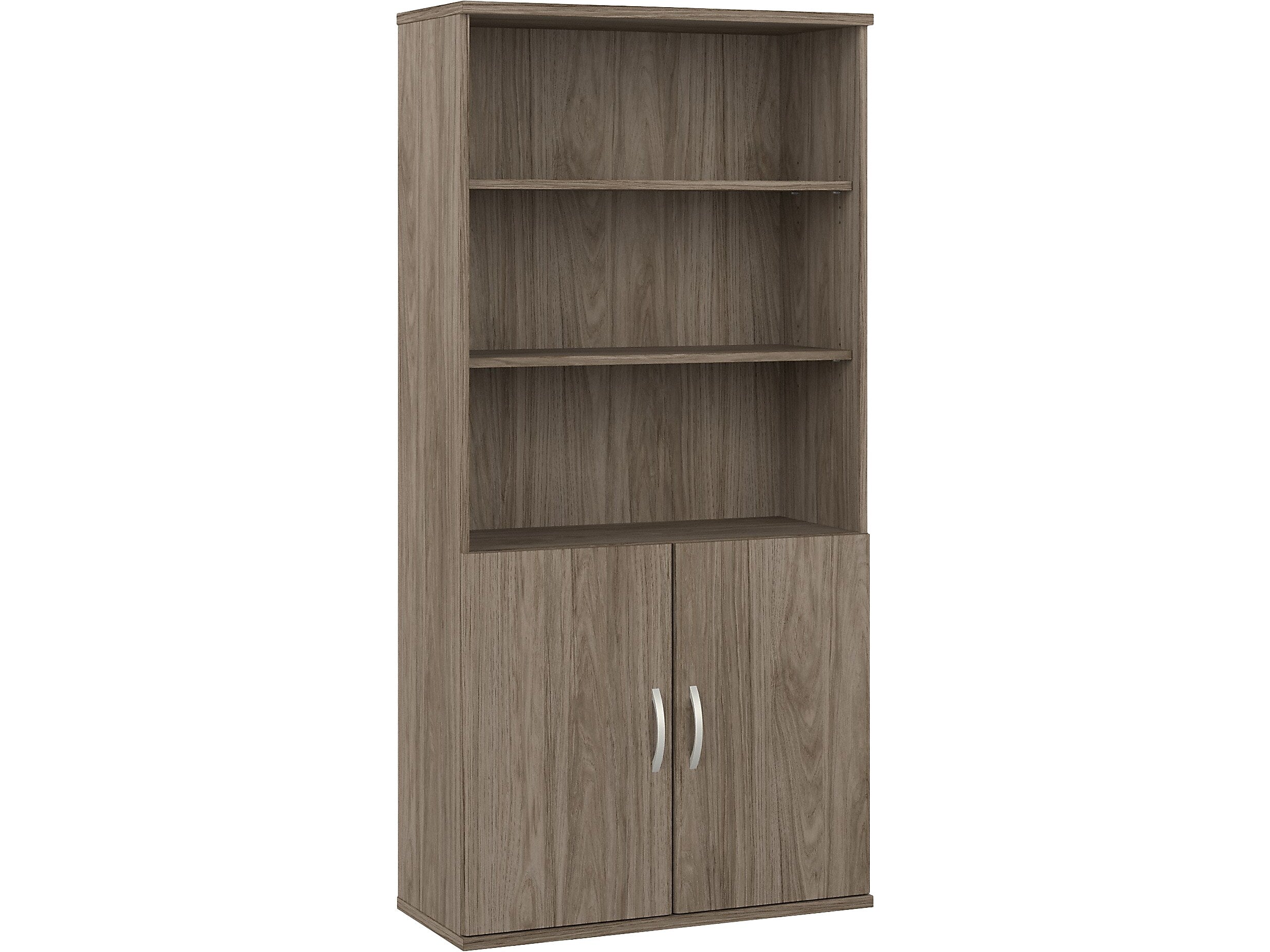 Bush Business Furniture Hybrid 73"H 5-Shelf Bookcase with Doors, Modern Hickory Laminated Wood (HYB024MH)