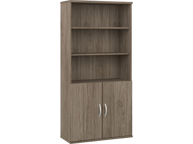 Bush Business Furniture Hybrid 73"H 5-Shelf Bookcase with Doors, Modern Hickory Laminated Wood (HYB024MH)