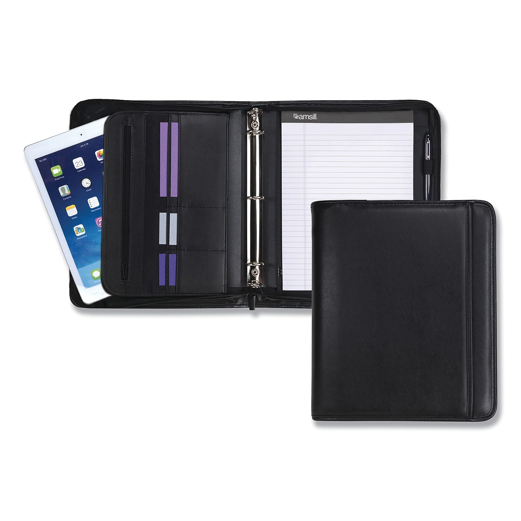 Samsill Professional Faux Leather Portfolio Case with Zipper Closure, Black (SAM15650)