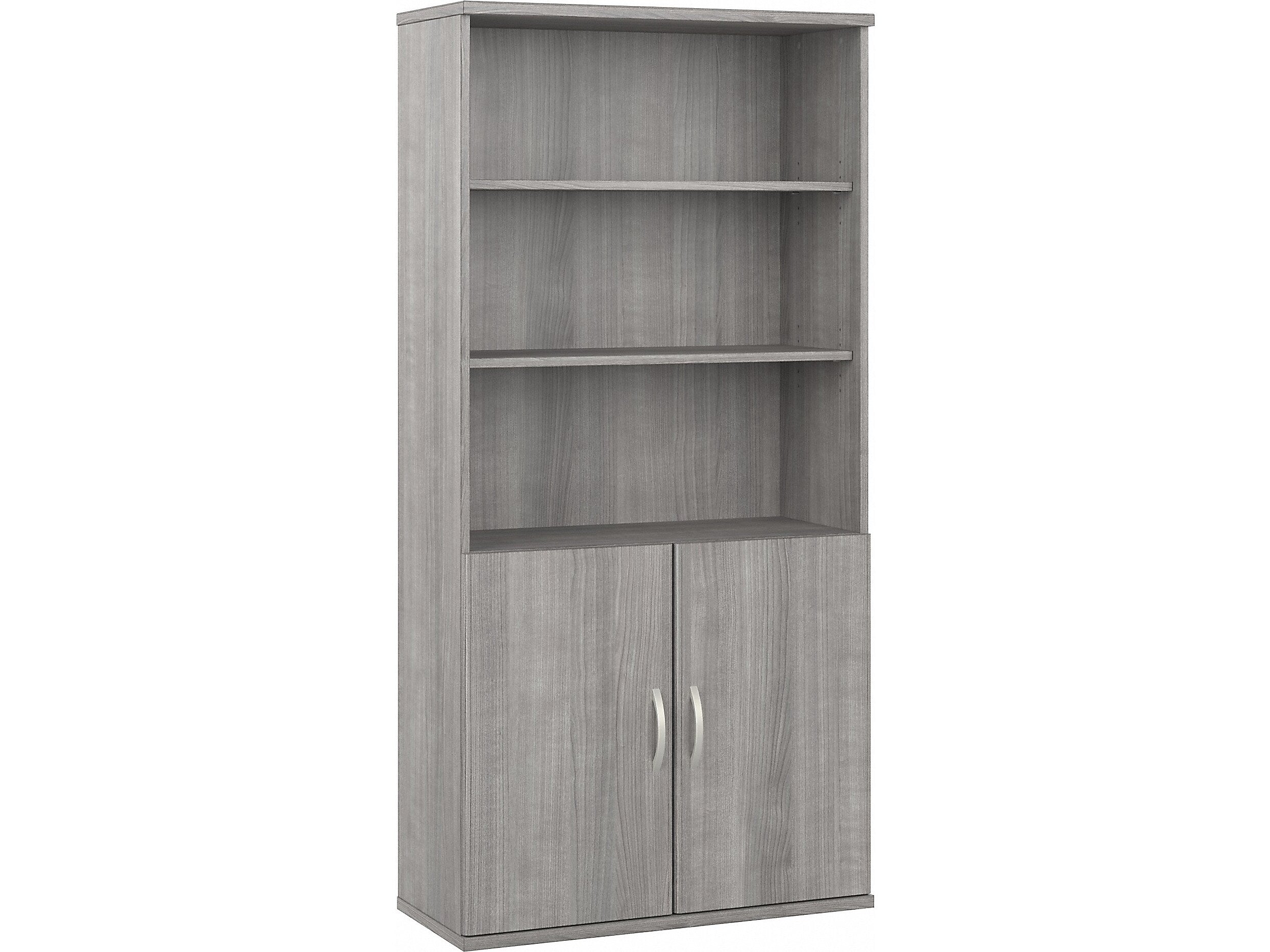 Bush Business Furniture Hybrid 73"H 5-Shelf Bookcase with Doors, Platinum Gray Laminated Wood (HYB024PG)